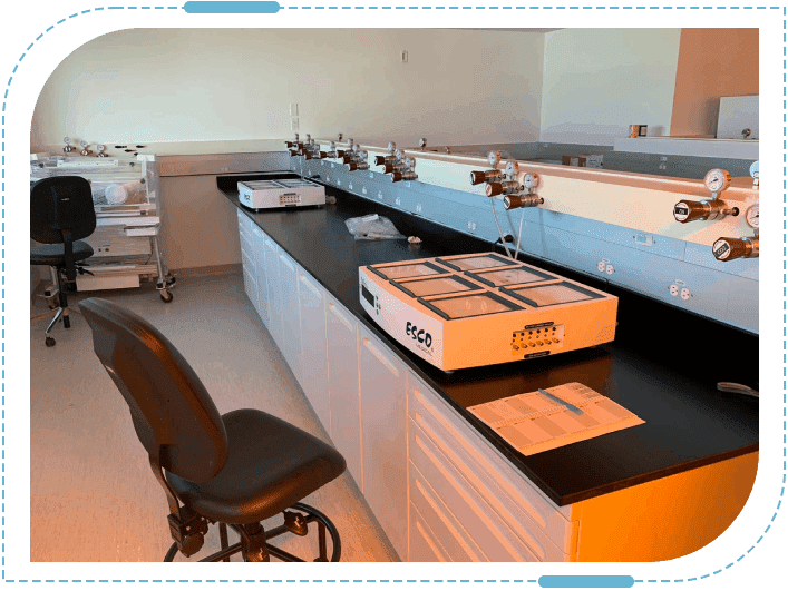 Laboratory with equipment on black countertop