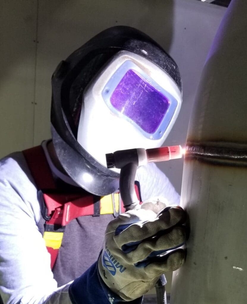 Industrial welding process underway